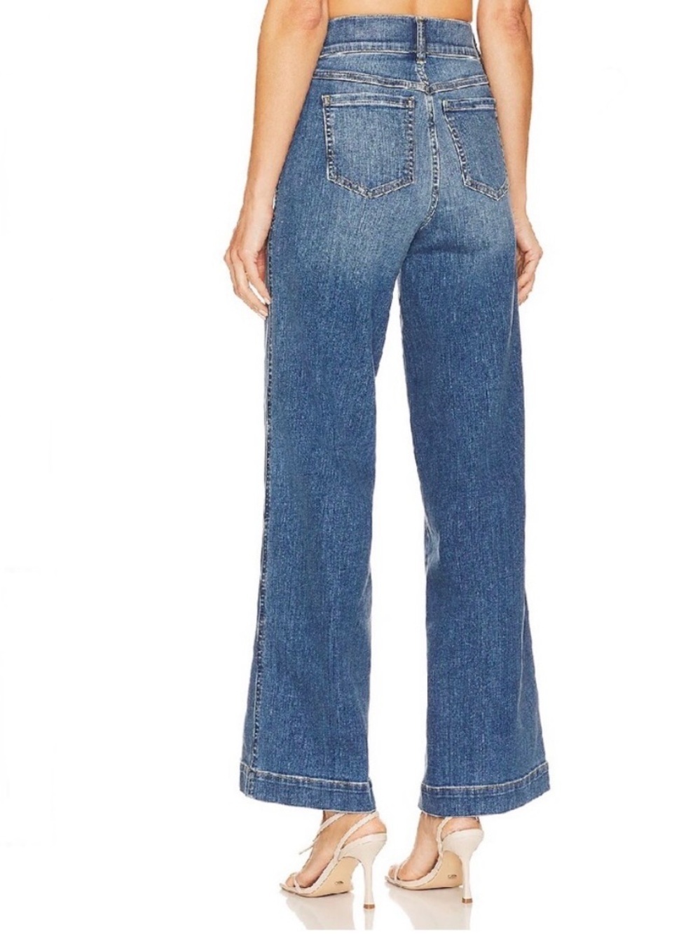 SPANX Wide-Leg, Front Seam, High-Rise Jeans in Medium Blue - Picture 2 of 10